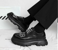 Men's New embroidery Round Toe Lace up Platform Punk GOthic Faux Leather Shoes