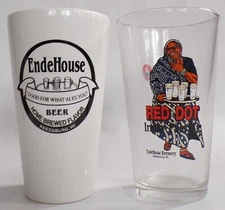 Endehouse Brewery, Reedsburg,  Wisconsin Red Dot  IPA & ceramic pint, set of 2