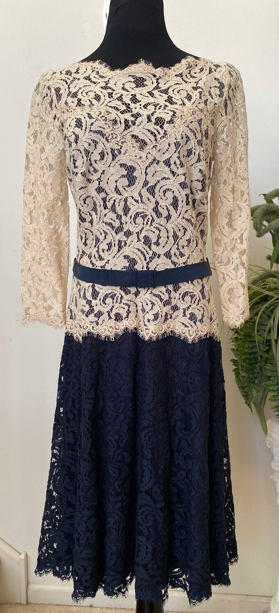 NWT Tadashi Shoji Women's Latte/Navy Illusion Lace A-Line