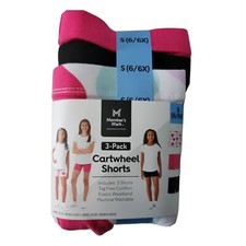 NEW Member's Mark Girls Tagless Elastic 3 Pack Cartwheel Shorts S 6/6X 
