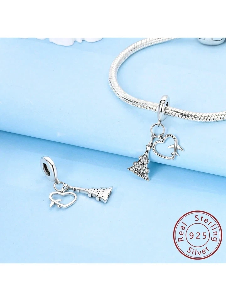 Love Paris Eiffel Tower Charm For European Bracelets S925 Sterling Silver - Image 2 of 3