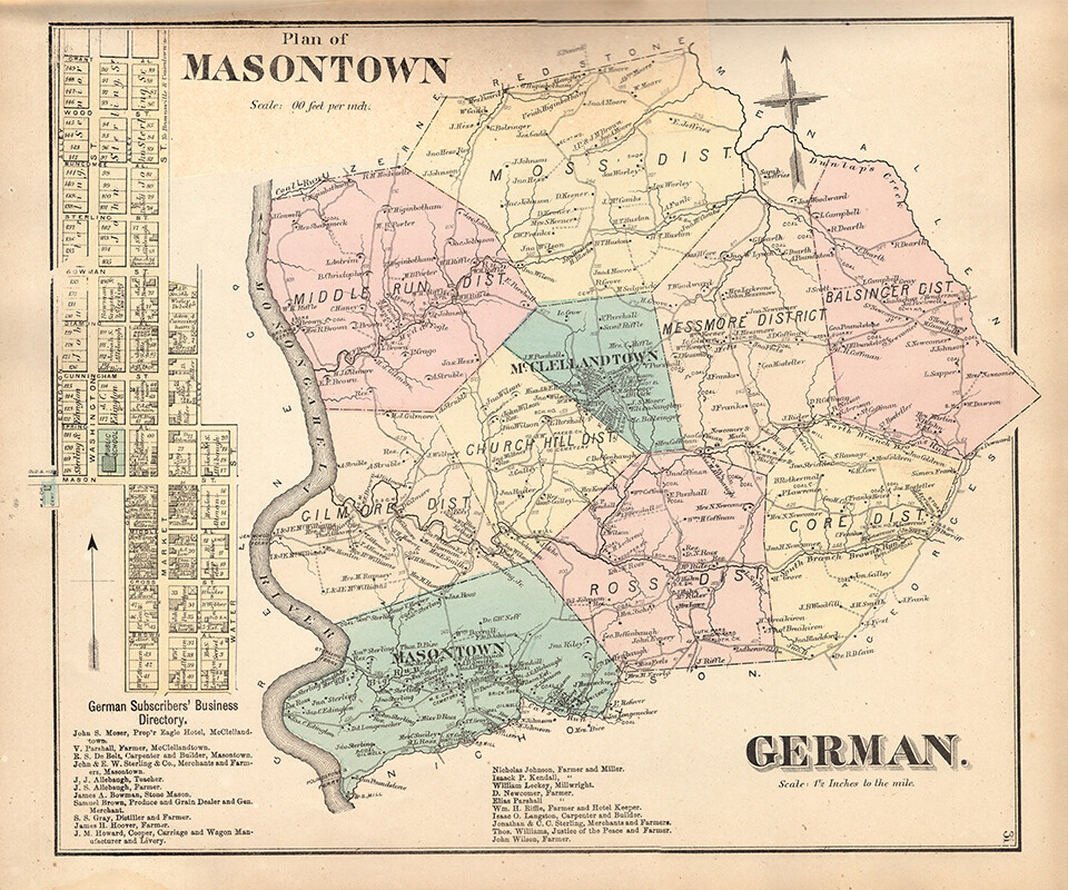 1872 Map of German Township Fayette County PA Masontown | eBay