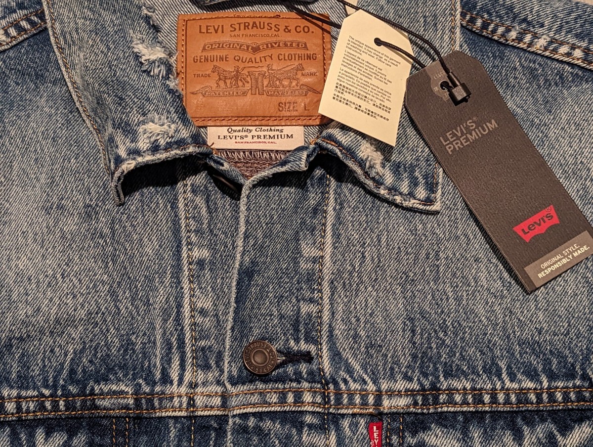 Levi's Premium Denim Jacket Mens Size L Striped Back Trucker Blue