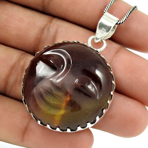 Gift For Her 925 Sterling Silver Natural Mookaite Gemstone Pendant Moon Face B88 - Foto 1 di 7