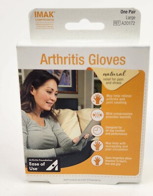 Brownmed IMAK Arthritis Pain Relief Compression Half Finger Gloves Large New