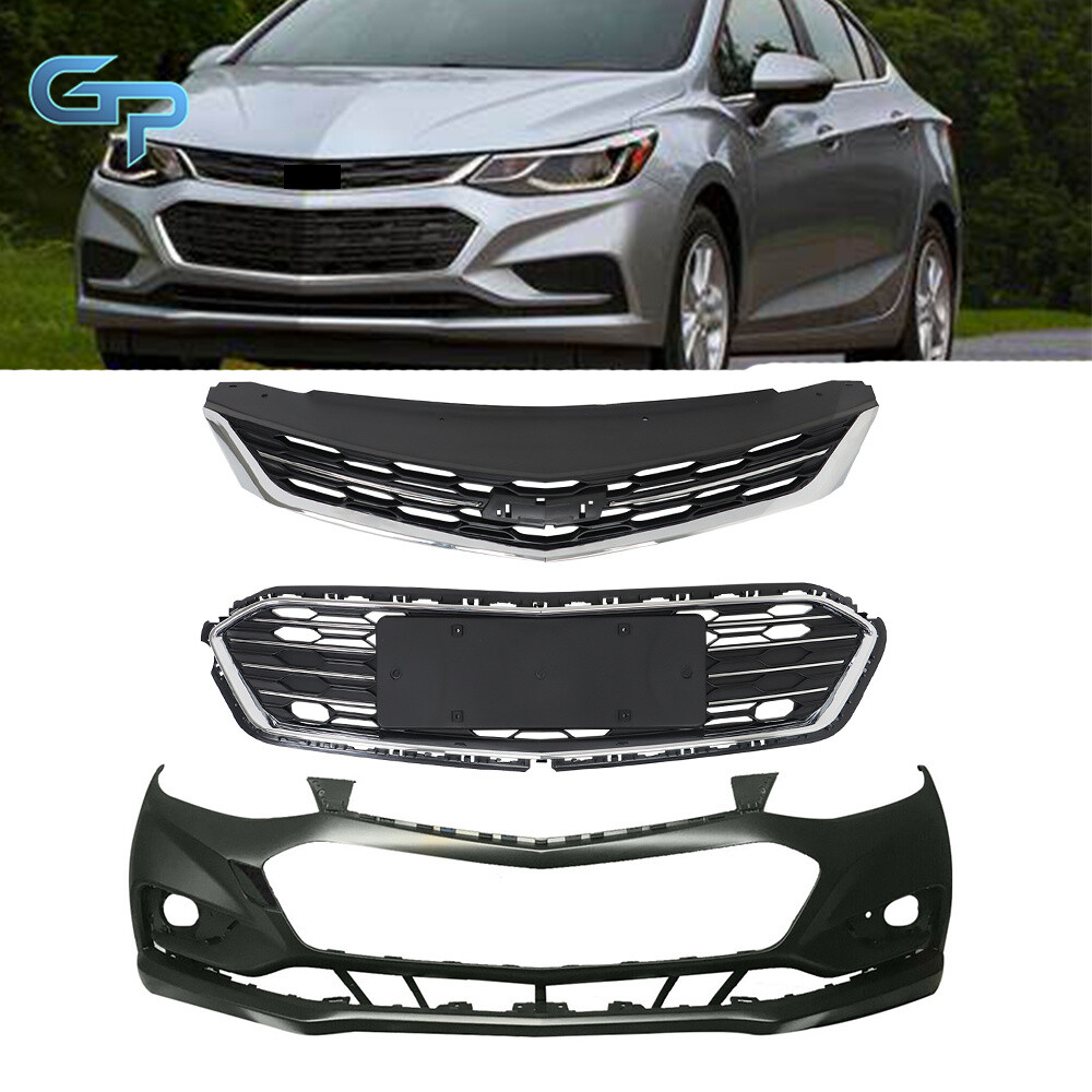 Fit For 2016-2018 Chevy Cruze Front Bumper Cover & Front Upper and Lower Grille