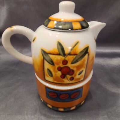 MSC Joie De Vivre Java Sugar Creamer Set Stacked Teapot Coffee Mug Cup Ceramic 