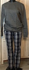 Mnamo 100 Cotton Long Sleeve Pajama Set Size Large Blue Black Grey Flannel