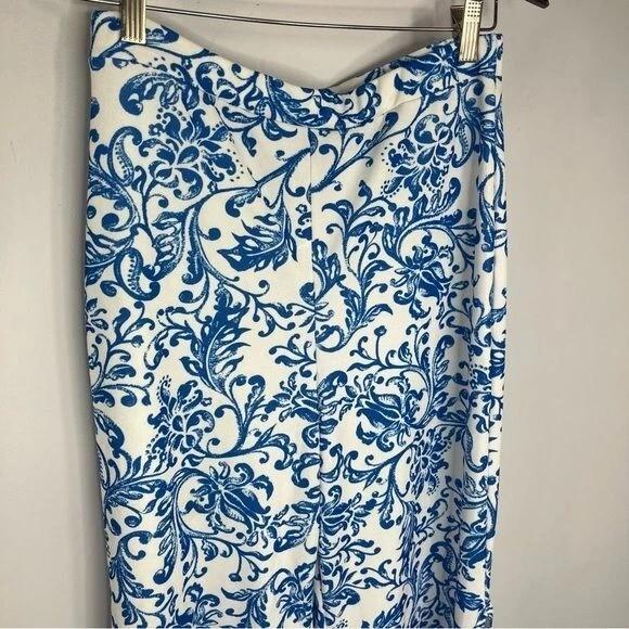 Pantalones florales Missguided talla 10 pierna ancha acampanados blanco azul UU15 Foto 2 de 4