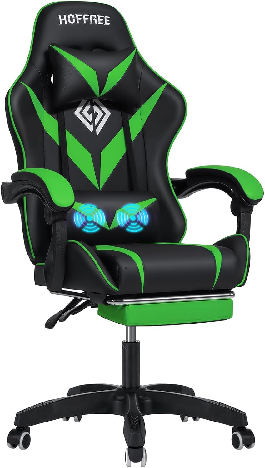 Massage Gaming Chair for Kids Computer Gamer Chair with Footrest and Lumbar Supp-image