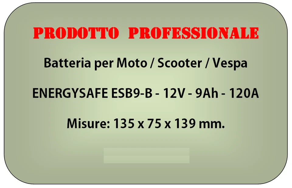 Energysafe ESB9-B (equivalente YB9-B) Batteria moto scooter vespa 12v 9Ah 120A - Immagine 2 di 3