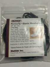 Maddak SP Ableware Perma-Ty Elastic Shoelaces 30", 3 Pair Black Elastic NEW 