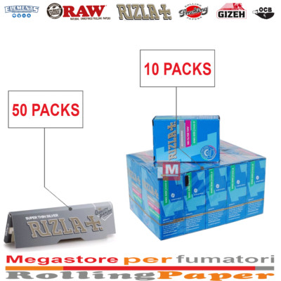Small Rizzla Rizla Silver Rolling Papers Small 50 Packs+ Rizla Slim 6mm Filters 1x ...