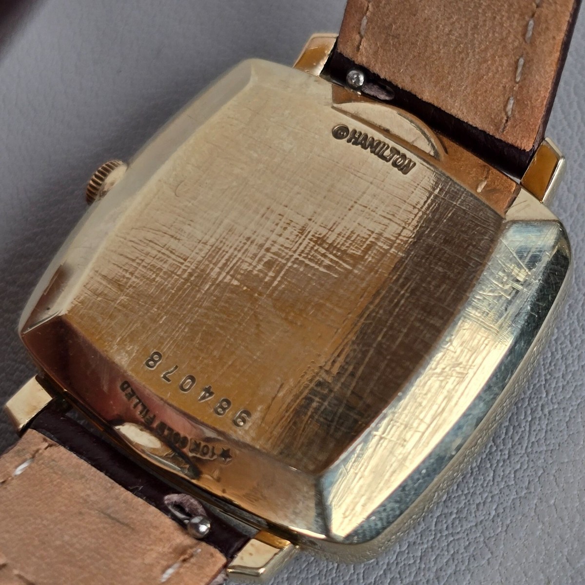 VTG Hamilton Masterpiece Quartz Watch 10K G.F. Square Case Leather