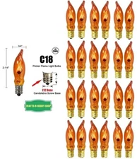 Lot of 25 Flicker Flame Light Bulbs, E12 Candelabra Base, 3 watt , Amber, Orange
