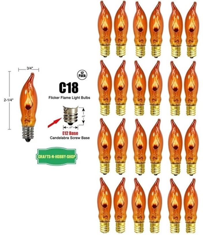 CRAFTS-N-HOBBY-SHOP Lot of 25 Flicker Flame Light Bulbs, E12 Candelabra Base, 3 watt , Amber, Orange