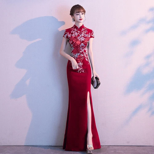 Damen Abendkleid Fischschwanz Chor Kleid Bankett Chinesisch Cheongsam Kleid - Bild 15 von 23