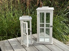 Laterne Windlicht „Toulouse“ Holz weiß Set 2-teilig