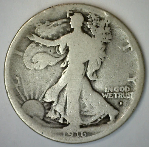 1916 D Walking Liberty Silver Half Dollar Good Condition 50c Coin Denver Mint