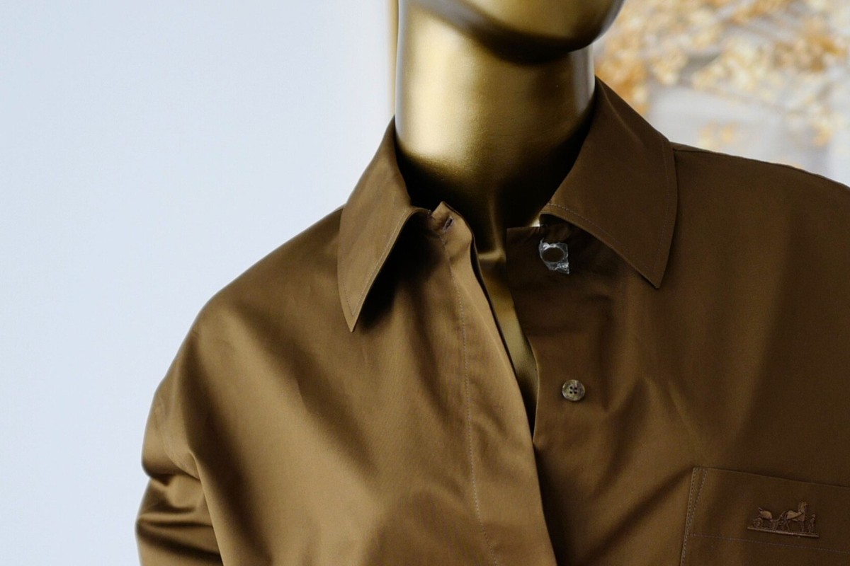 HERMES PARIS 長袖シャツ ダークブラウン Hermès Women Shirt Marron Muschio Cotton Twill Size 36 | eBay