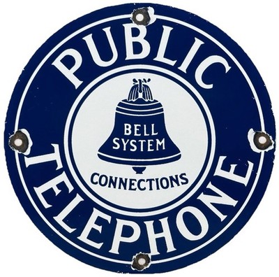 VINTAGE BELL SYSTEM PUBLIC PAYPH0NE PORCELAIN SIGN GAS STATION OIL TELEPHONE ATT