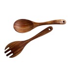 2Pcs Teak Wood Salad Serving Utensils Set Non Stick Spoon Fork Kitchen