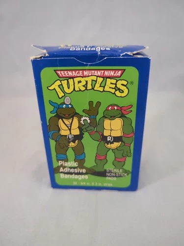 TMNT VINTAGE Plastic Adhesive Bandages Full Box 1990 Merch C5 982J 30 Bandaids