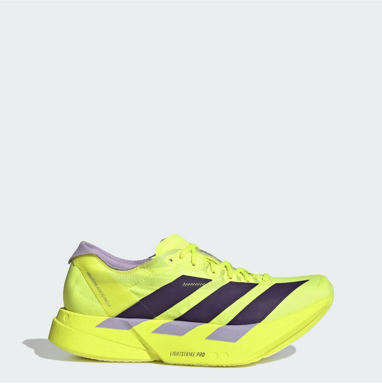 ZAPATOS PARA CORRER ADIDAS ADIZERO ADIOS PRO 4 PARA MUJER. TALLA: 5. COLOR: AMARILLO/CIRUELA