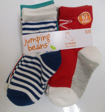 JUMPING BEANS - 10 Pairs Crew Socks - Cotton - Size 12-24 Months - NEW