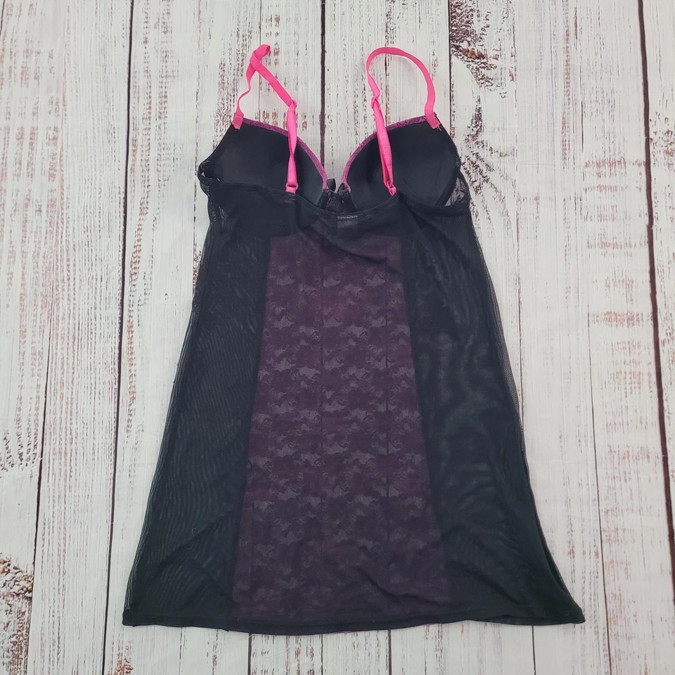 Lencería sexy transparente de encaje rosa negro Rampage íntimates para mujer M Foto 3 de 4