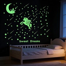 76 Pcs Glow in The Dark Stars and Unicorn Wall 3-piece Set, Green