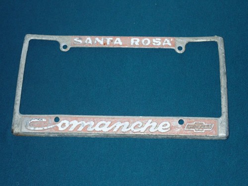 Vintage Metal Santa Rosa Comanche Chevrolet License Plate Frame