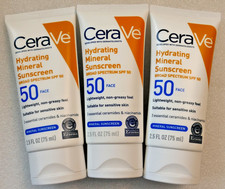 3 Pack CeraVe Hydrating Mineral Sunscreen SPF 50 for Face, 2.5oz NEW-FREE SHIP