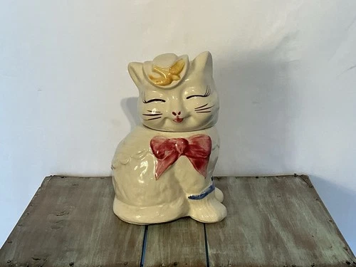 Shawnee Pottery USA Vintage Smiley Puss'n Boots Cat Cookie Jar 10” H