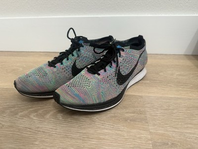 Nike Black & Blue Flyknit Trainers with Neon Green Accents Nike main image 3