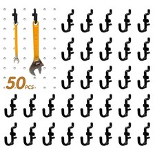 50 PCS Black Plastic Pegboard J Hooks 1/4 Inch Hanging Accessories