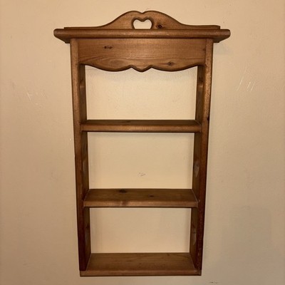 VTG Wooden Wall Display 4 Shelf  Heart Cut Out Cubby Knick Knack Country Decor