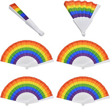 6 Pack Pride Rainbow LGBT Fan Plastic Folding Fan Gay Pride LGBT Fans for EDM, M
