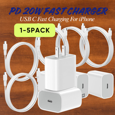 USB C Fast Charger For iPhone 17 16 15 14 13 12 11 Type-C Block 20W PD Cable Lot