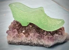 Fenton Vaseline Jadite Green Uranium Glass Slipper Daisy & Button Shoe GLOWS!