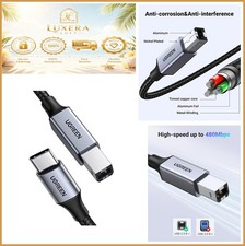 NEW USB C to USB B Cable 10FT Nylon Braided for Printer MIDI Devices 480Mbps