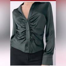 NWOT ZARA SATIN SHIRT WITH PLEATS