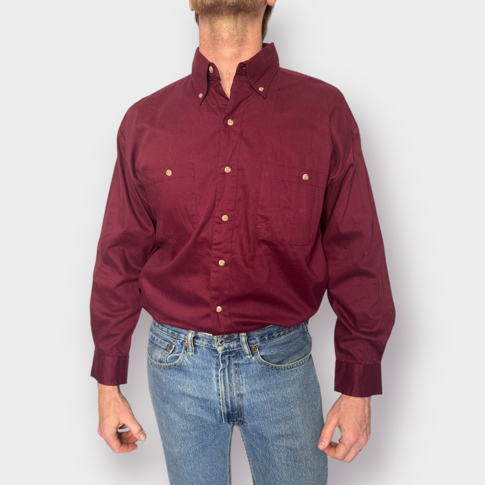 Y2K Basic Utilities Maroon Button Down - image 1