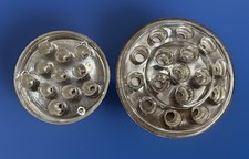 LOT of 2 Vintage MCM Clear Glass Flower Frogs: Clear 16-Hole 5  AND 11-Hole 3.5"