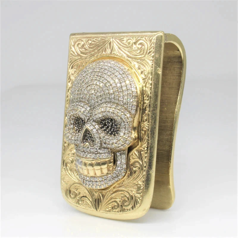 Black & White Full Pavé Diamond 18K Yellow Gold Over Money Clip For Unisex 1PC - Image 2 of 4