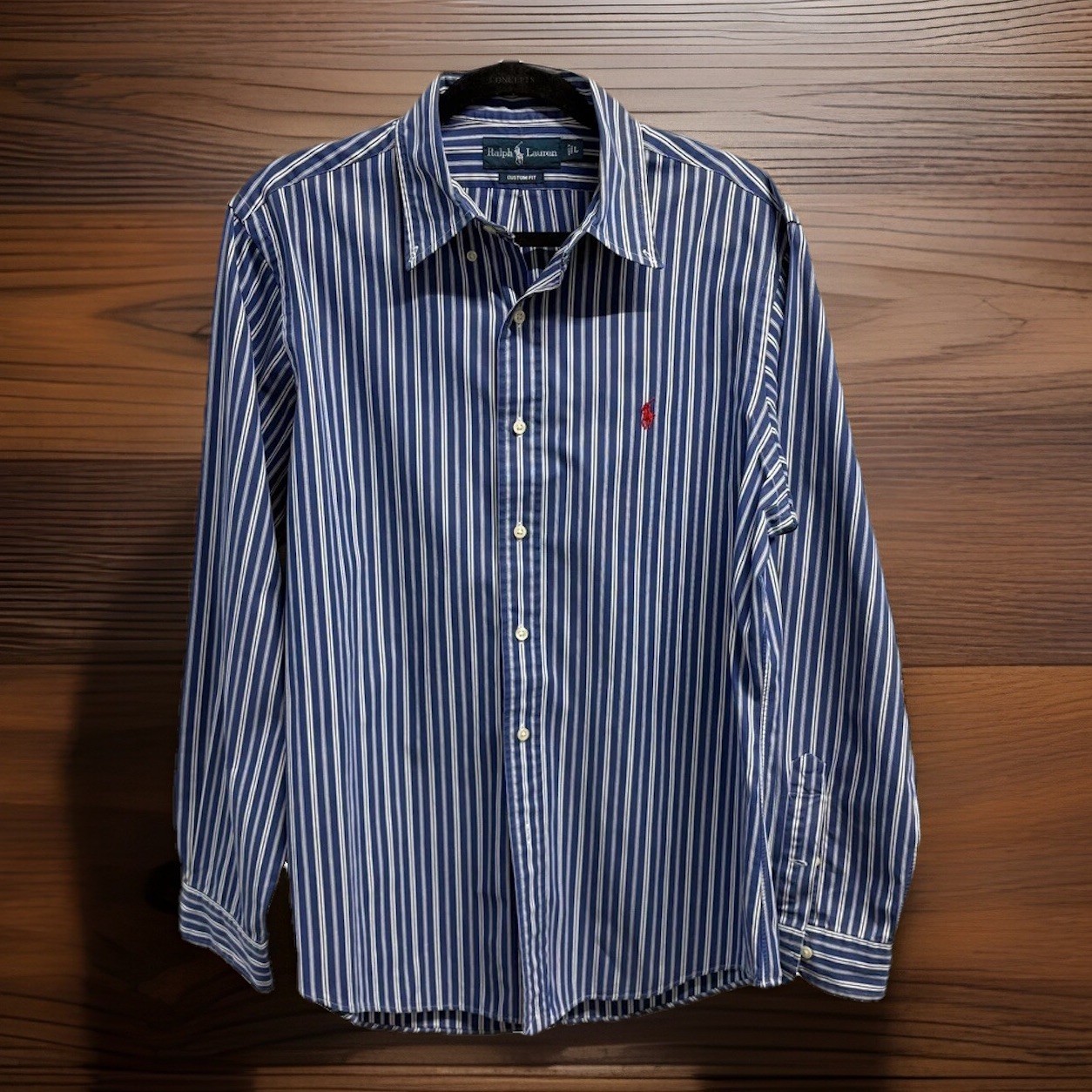 Camicia Ralph Lauren Custom Fit Uomo L Rosso Pony Blu Bianco Righe Cotone Preppy