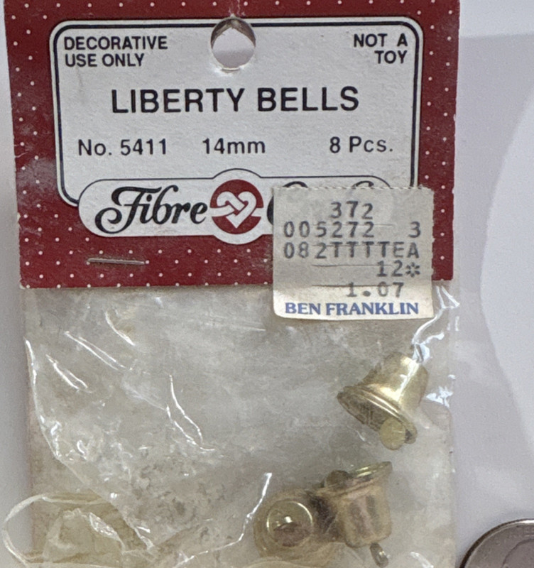 Fibre Craft Liberty Bells 14mm Gold Decorative Bells MPN 5411 (THREE BELLS)
