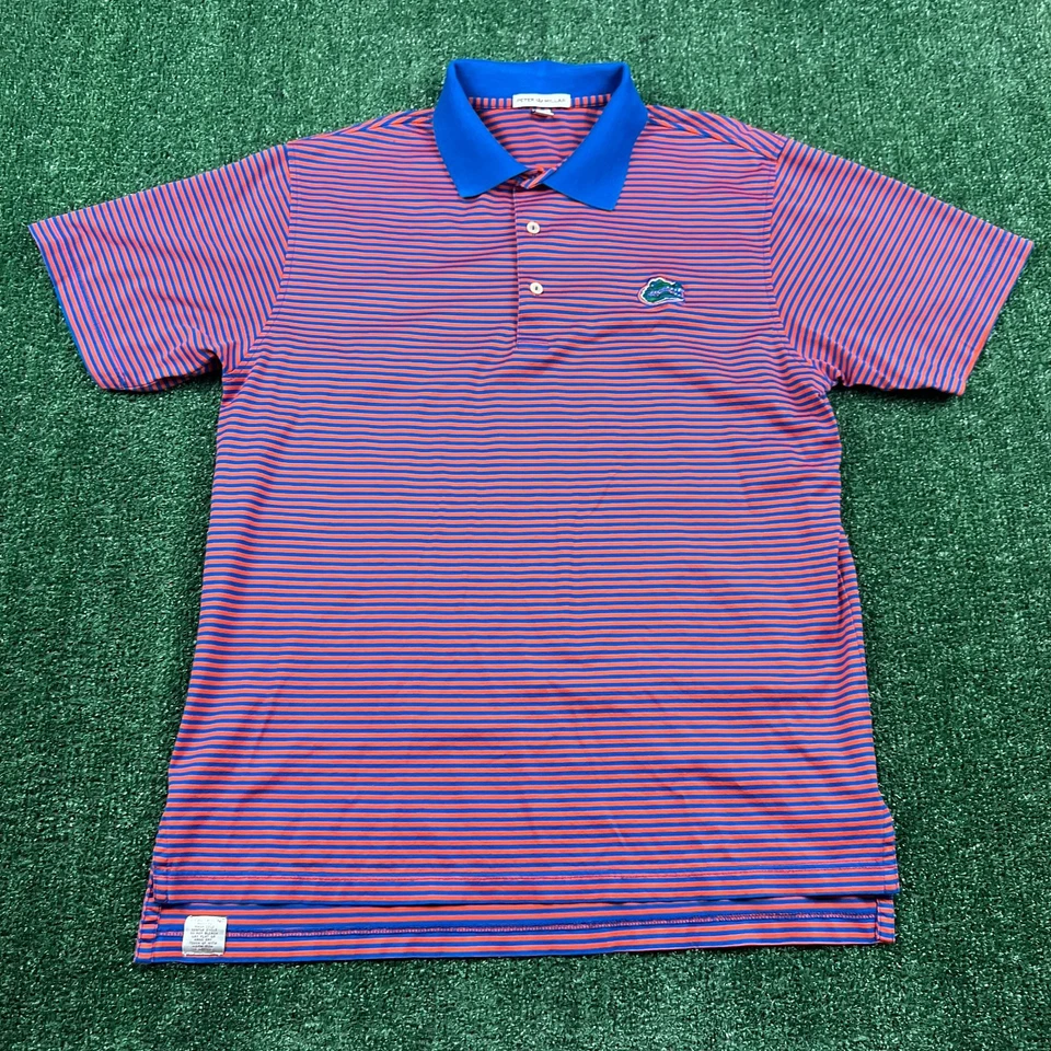 Polo Peter Millar Florida Gators University UF para hombre mediano naranja azul rayas Foto 3 de 4