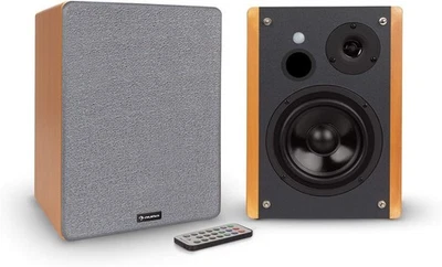 Auna Linie 400 A Stereo-Aktiv-Regallautsprecher in Holzoptik und Bluetooth - Bild 1 von 4