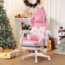 Kuromi Gaming Chair with Cat Ears, Paw Lumbar Cushion, Footrest & Recliner